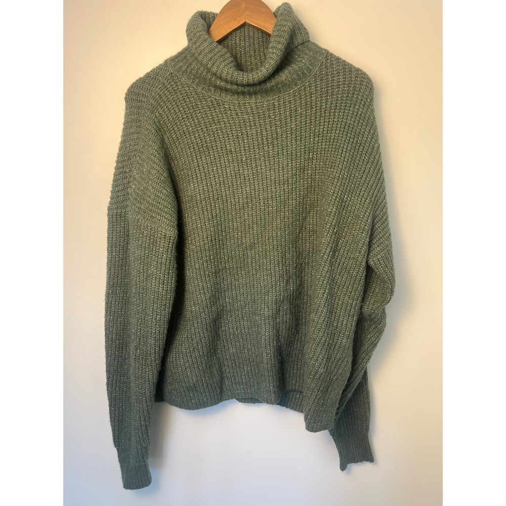 Double Zero Turtleneck Sweater Wm L Green Knit Pullover Minimal Cozy Boho Winter